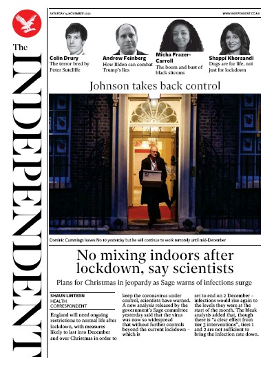 The Independent Newspaper Front Page (UK) for 14 November 2020