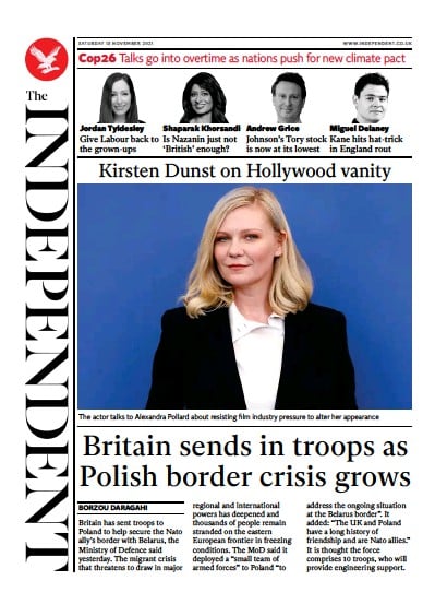 The Independent Newspaper Front Page (UK) for 14 November 2021