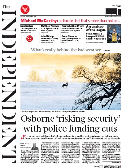 The Independent Newspaper Front Page (UK) for 14 December 2015