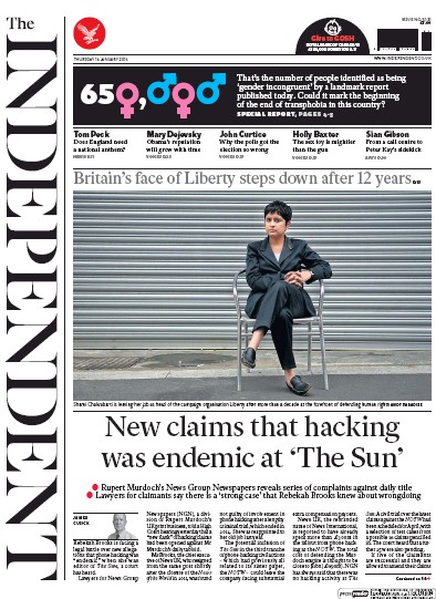 The Independent Newspaper Front Page (UK) for 14 January 2016