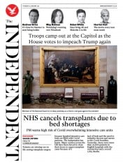 The Independent (UK) Newspaper Front Page for 14 January 2021