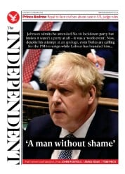 The Independent (UK) Newspaper Front Page for 14 January 2022