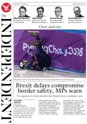 The Independent (UK) Newspaper Front Page for 14 February 2018