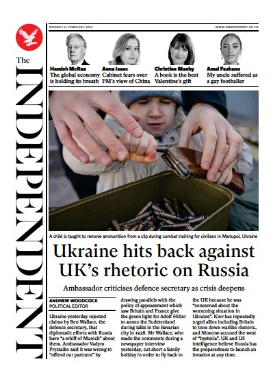 The Independent Newspaper Front Page (UK) for 14 February 2022