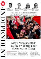 The Independent (UK) Newspaper Front Page for 14 March 2017