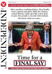 The Independent (UK) Newspaper Front Page for 14 March 2019