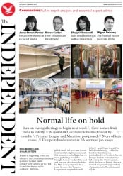 The Independent (UK) Newspaper Front Page for 14 March 2020