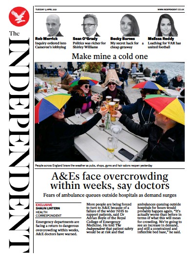 The Independent Newspaper Front Page (UK) for 14 April 2021