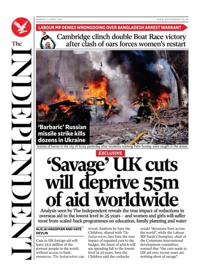 The Independent Newspaper Front Page (UK) for 14 April 2025