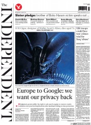 The Independent (UK) Newspaper Front Page for 14 May 2014