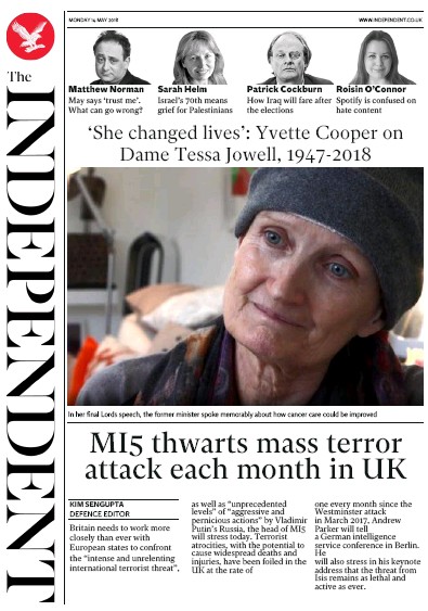 The Independent Newspaper Front Page (UK) for 14 May 2018