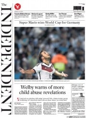The Independent (UK) Newspaper Front Page for 14 July 2014