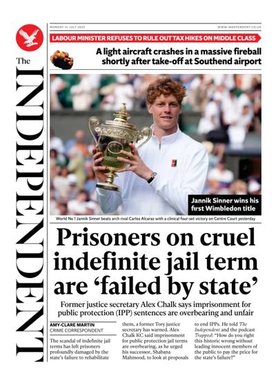 The Independent Newspaper Front Page (UK) for 14 July 2025