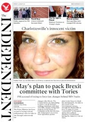 The Independent (UK) Newspaper Front Page for 14 August 2017