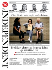 The Independent (UK) Newspaper Front Page for 14 August 2020