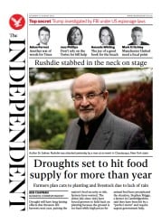 The Independent front page for 14 August 2022