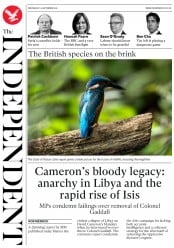 The Independent (UK) Newspaper Front Page for 14 September 2016