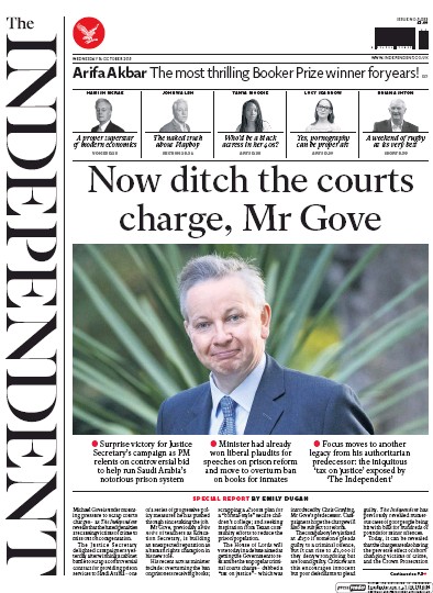The Independent Newspaper Front Page (UK) for 15 October 2015