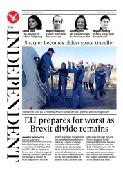 The Independent (UK) Newspaper Front Page for 15 October 2021