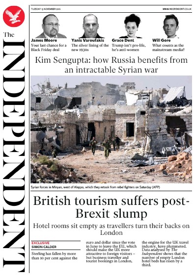 The Independent Newspaper Front Page (UK) for 15 November 2016