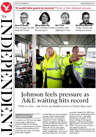 The Independent Newspaper Front Page (UK) for 15 November 2019