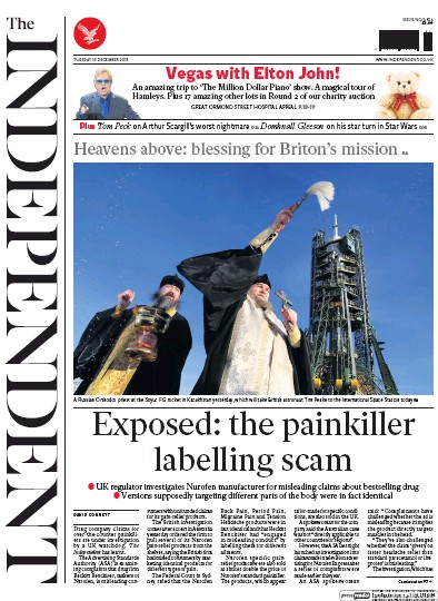 The Independent Newspaper Front Page (UK) for 15 December 2015