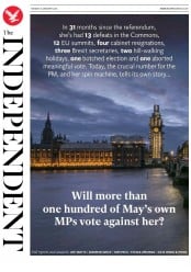 The Independent (UK) Newspaper Front Page for 15 January 2019