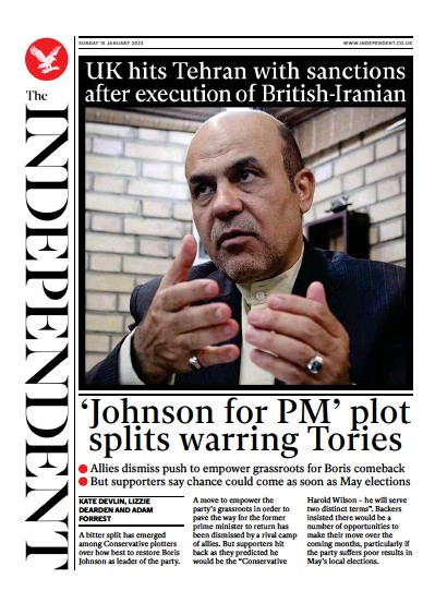 The Independent Newspaper Front Page (UK) for 15 January 2023