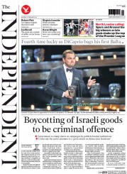 The Independent (UK) Newspaper Front Page for 15 February 2016