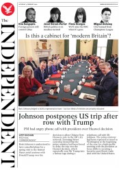 The Independent (UK) Newspaper Front Page for 15 February 2020
