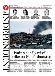 The Independent (UK) Newspaper Front Page for 15 March 2022