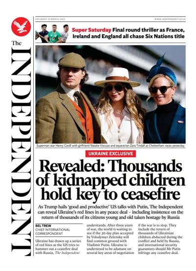 The Independent Newspaper Front Page (UK) for 15 March 2025