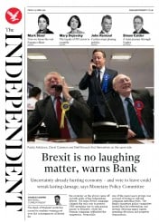 The Independent (UK) Newspaper Front Page for 15 April 2016