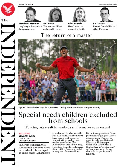 The Independent Newspaper Front Page (UK) for 15 April 2019