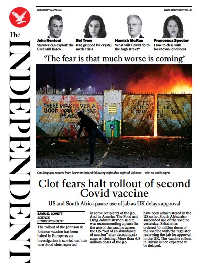 The Independent Newspaper Front Page (UK) for 15 April 2021