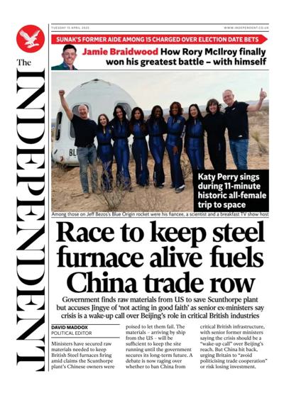 The Independent Newspaper Front Page (UK) for 15 April 2025