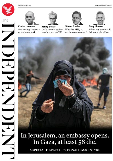 The Independent Newspaper Front Page (UK) for 15 May 2018