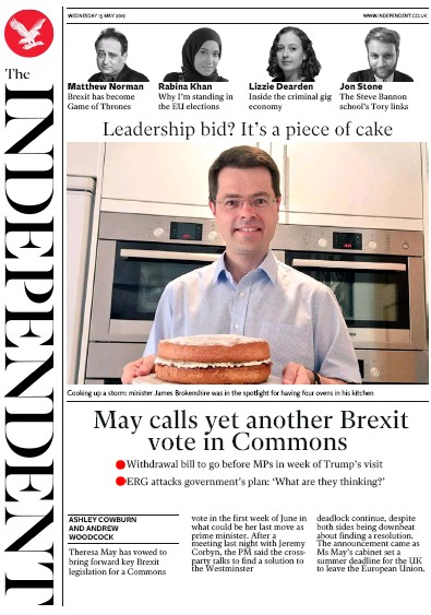 The Independent Newspaper Front Page (UK) for 15 May 2019