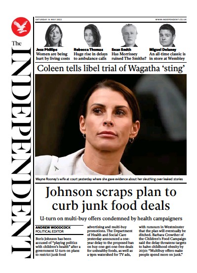 The Independent Newspaper Front Page (UK) for 15 May 2022