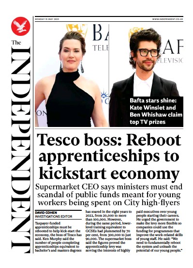 The Independent Newspaper Front Page (UK) for 15 May 2023