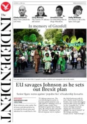The Independent (UK) Newspaper Front Page for 15 June 2019