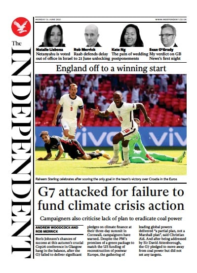 The Independent Newspaper Front Page (UK) for 15 June 2021