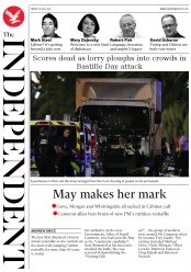 The Independent (UK) Newspaper Front Page for 15 July 2016