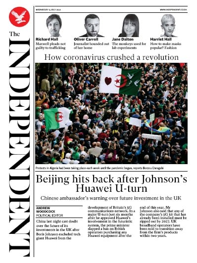 The Independent Newspaper Front Page (UK) for 15 July 2020