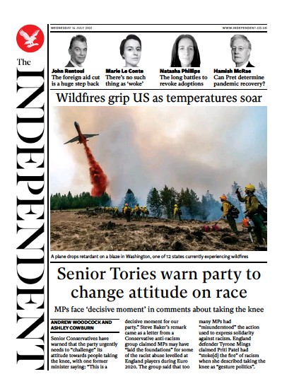 The Independent Newspaper Front Page (UK) for 15 July 2021