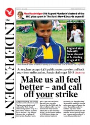 The Independent (UK) Newspaper Front Page for 15 July 2023