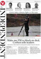 The Independent (UK) Newspaper Front Page for 15 August 2019