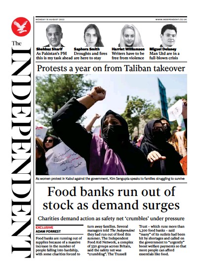 The Independent Newspaper Front Page (UK) for 15 August 2022