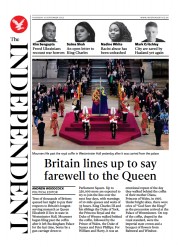 The Independent (UK) Newspaper Front Page for 15 September 2022