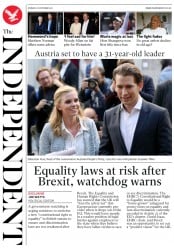 The Independent (UK) Newspaper Front Page for 16 October 2017